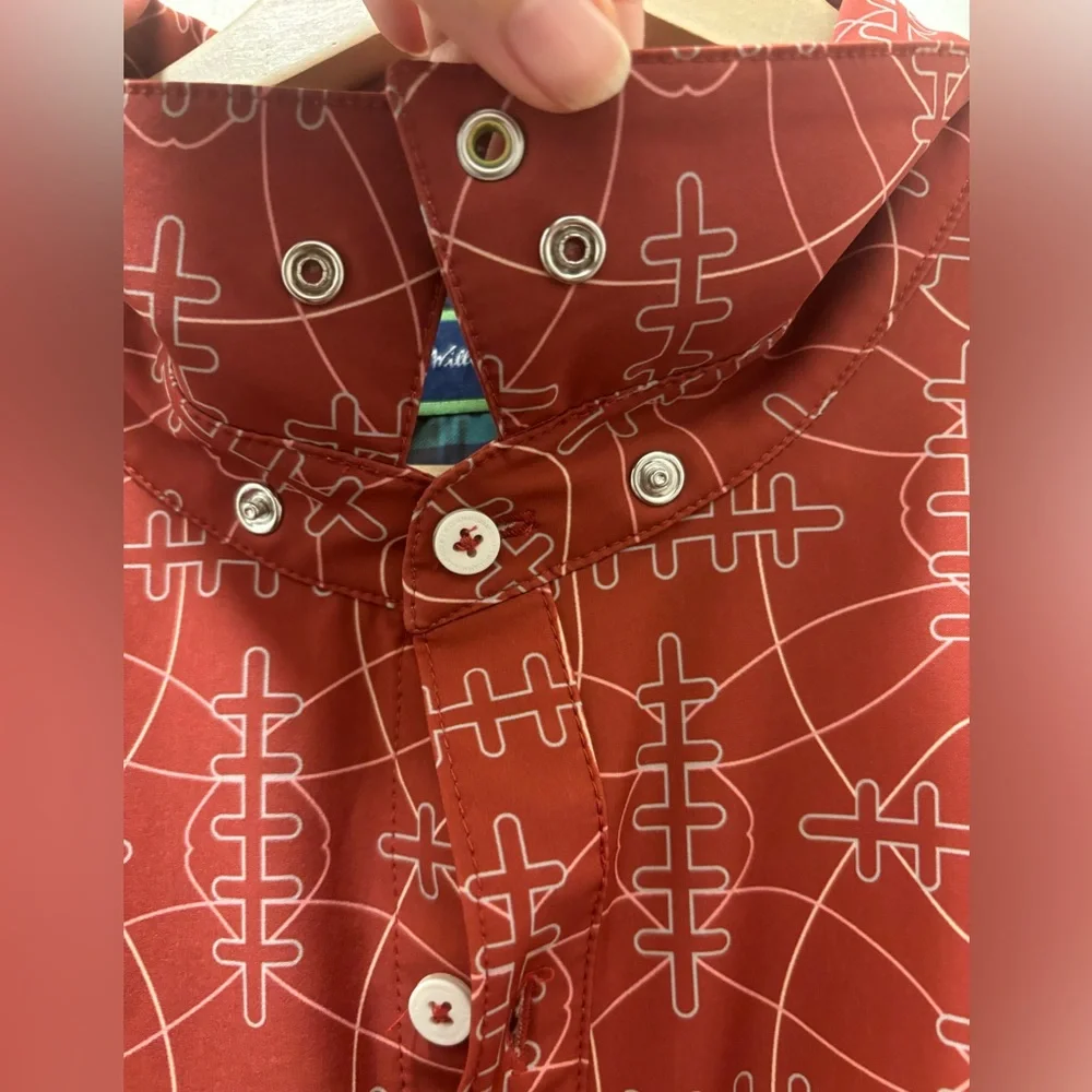 William Murray Men's Geometric Short Sleeve Button Down Golf Shirt XL Football - Picture 9 of 10